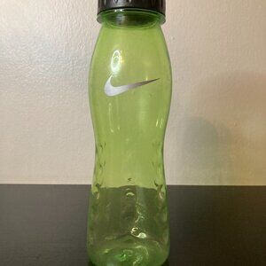 NIKE Clear Green Reusable Water Bottle - Silver Swoosh- 9.5" Tall Plastic Bottle